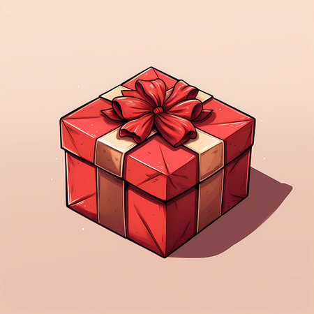 Gift box with red bow. Vector illustration in cartoon style.の素材