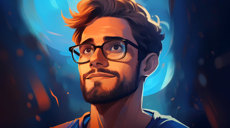 Portrait of a handsome young man with glasses and a beard.の素材