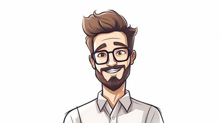 Hipster man with beard and glasses. Vector illustration in cartoon style.の素材