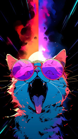 Cat in sunglasses pop art style. Vector illustration of a cat.の素材