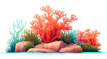 Illustration of a coral reef on a white background, cartoon styleの素材