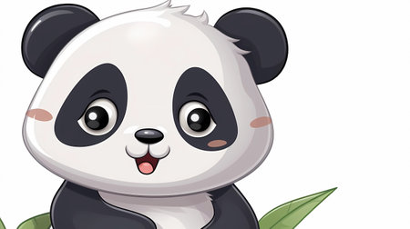 Cute panda cartoon with green leaves on white background vector illustrationの素材