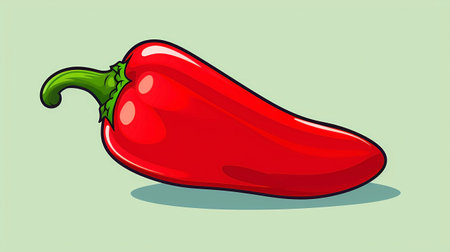 Illustration of a red hot chilli pepper on a green backgroundの素材