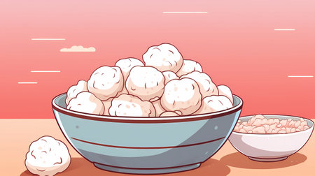 Illustration of a Bowl of Tapioca Balls and Bowlsの素材