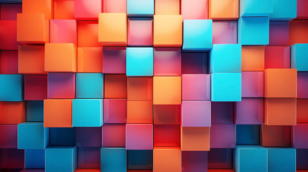 3d rendering of abstract geometric background with colorful cubes in empty spaceの素材