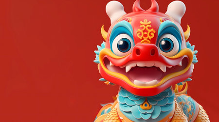 Chinese dragon statue on red background. Chinese new year concept. 3D Renderingの素材