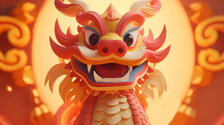 Chinese dragon statue in chinese temple. 3d rendering illustration.の素材