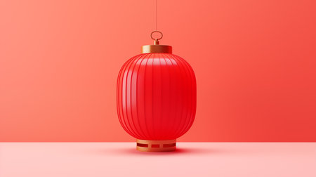 Chinese new year red lantern on pink background. 3D rendering.の素材