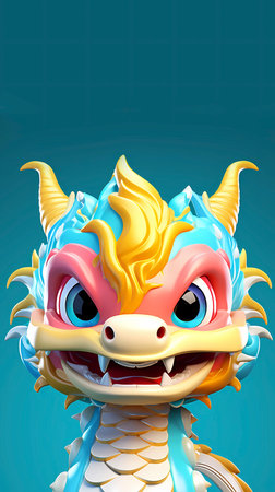 Dragon head cartoon character on blue background. Chinese zodiac sign.の素材