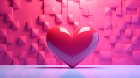 Red heart on a pink background. 3d rendering, 3d illustration.の素材