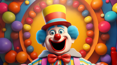 Clown in a circus with balloons. 3d render illustration.の素材