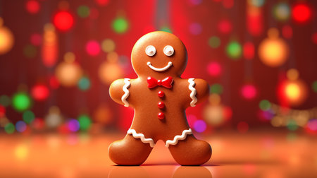 Gingerbread man on a Christmas background. 3d rendering.の素材