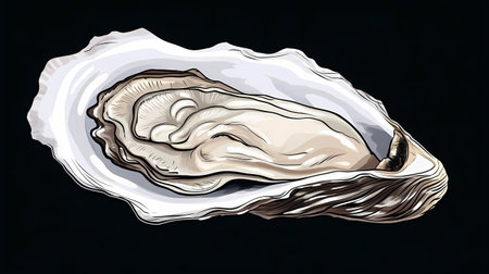 Oyster isolated on black background. Vector hand drawn illustration.の素材