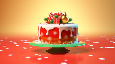 Christmas cake on a colorful background. 3D illustration. Copy space.の素材