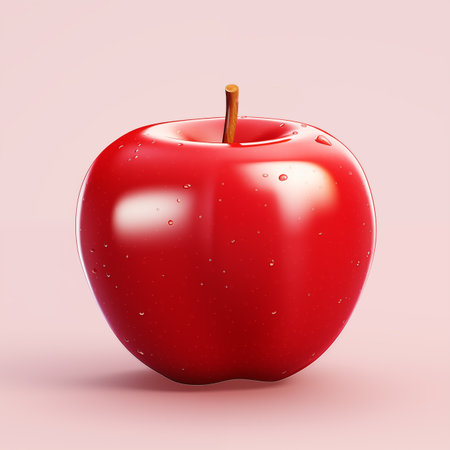 Red apple with water drops on a pink background. 3d renderingの素材