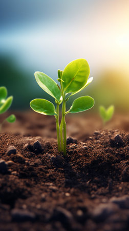 Green plant seedling illustrating concept of new life and sustainable development.の素材