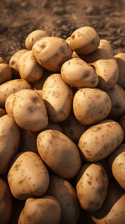 Potatoes on the field. Selective focus. Toned.の素材