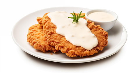 Fried chicken nuggets with mayonnaise on a white backgroundの素材