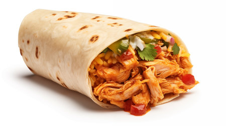 Tortilla wrap with chicken and vegetables isolated on white background.の素材