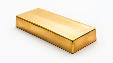 Gold bar isolated on white background - 3d render of a gold barの素材