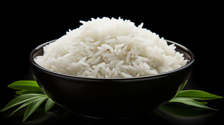 Rice in a bowl on a black background, close-upの素材