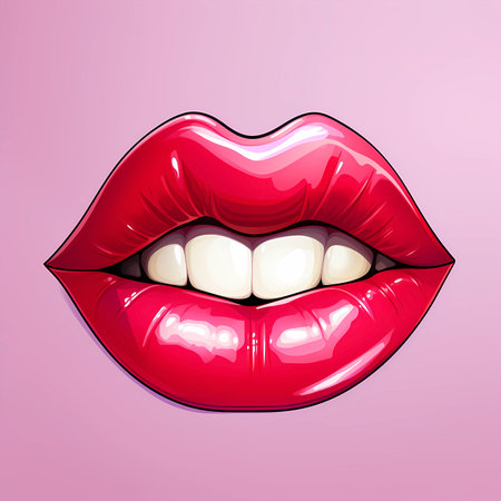 Beautiful female lips on pink background. Pop art vector illustration.の素材