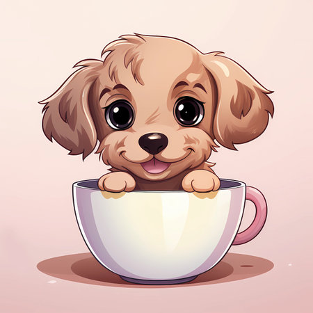 Cute puppy in a cup of coffee. Vector illustration for your designの素材