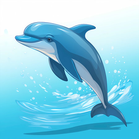 Dolphin jumping out of the water. Vector illustration in cartoon style.の素材