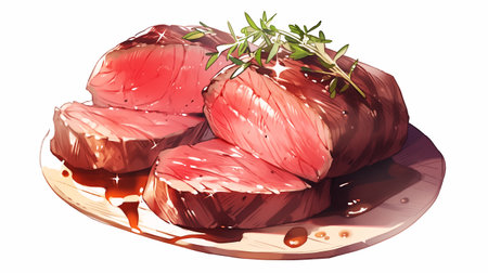 Steak with rosemary on a white background. Vector illustration.の素材
