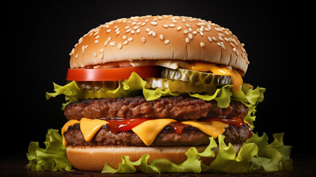 Big tasty hamburger on a black background. Close-up.の素材