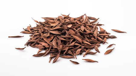 Chocolate chips isolated on white background. Close up of chocolate chips.の素材
