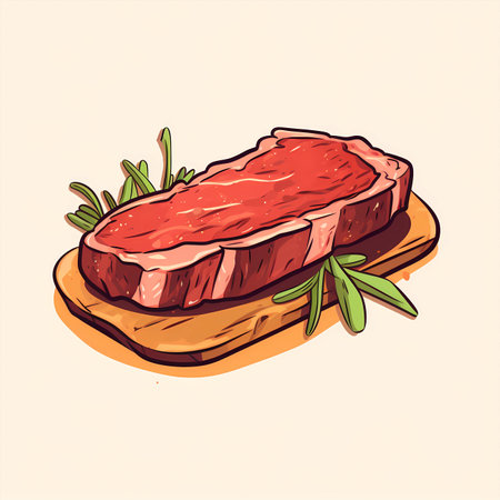 Steak with rosemary on a wooden board. Vector illustration.の素材