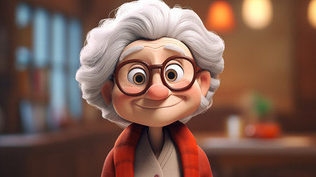 3d rendering of an old man with glasses and a red scarfの素材