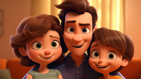 Happy family. Father, mother and children. 3D rendering.の素材