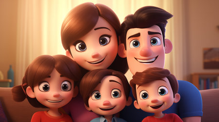 Happy family. Father, mother and children. 3D illustration.の素材