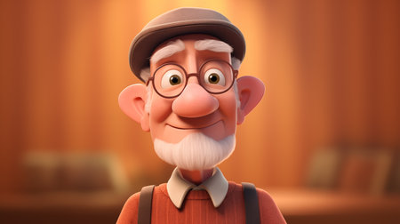 3d illustration of an old man with glasses and a beretの素材