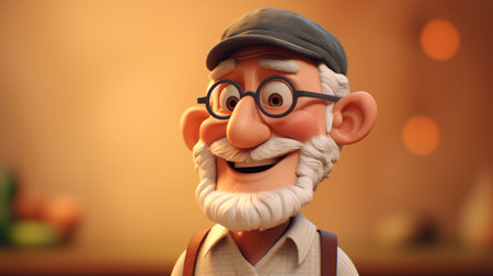Portrait of an old man with glasses and a cap in a cafeの素材