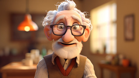 Old man with glasses in a cafe. 3d rendering, 3d illustration.の素材