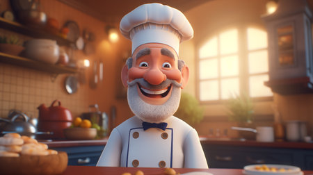 Portrait of a smiling chef in the kitchen. 3d renderingの素材