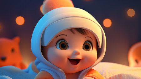 Cute cartoon baby in santa costume. 3d illustration.の素材