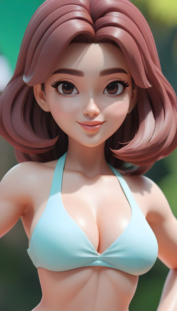 3d rendering of a female doll wearing a bikini in the parkの素材