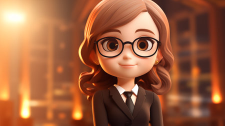 Young business woman wearing glasses on the city background. 3d rendering.の素材