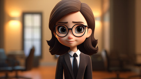 business woman with glasses in the office. 3d rendering and illustration.の素材