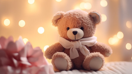 Cute teddy bear on bokeh background, closeupの素材