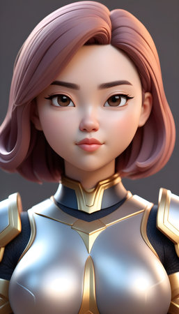 3D Illustration of a female knight in a futuristic style.の素材