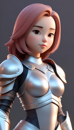 3D Illustration of a female knight with a silver armor.の素材
