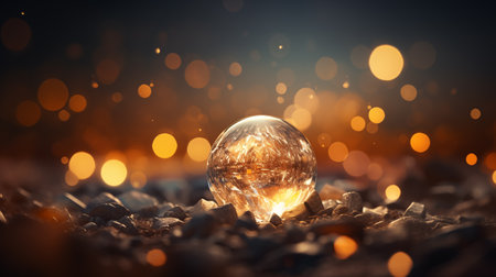 Crystal ball on the ground with bokeh background. 3d renderingの素材
