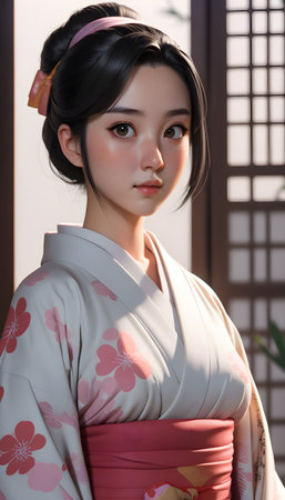 Beautiful geisha in kimono, japanese styleの素材