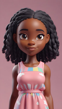 3d rendering of a cute african american girl with braidsの素材