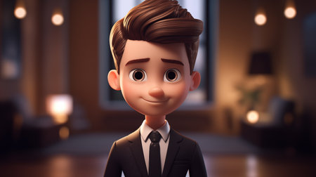 3d rendering of a businessman in a suit and bow tie.の素材